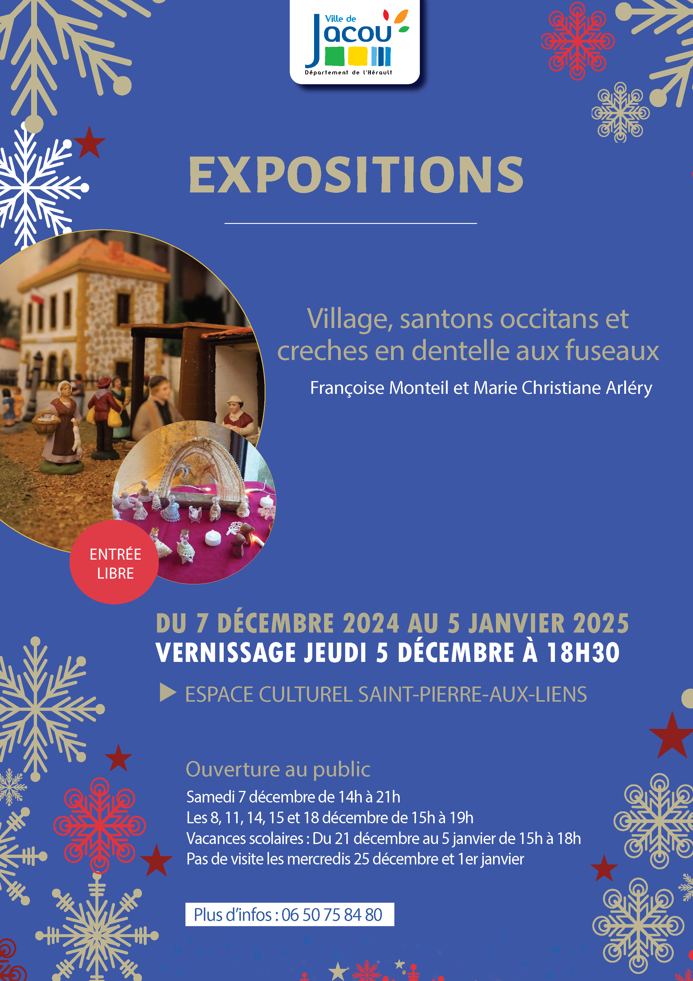 Expositions "Village, santons occitans et crèches en dentelles aux fuseaux" et "l'histoire de Jacou au 19e siècle"